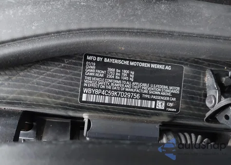 2019 BMW I3 120Ah W/Range Extender z USA, uszkodzony, nr VIN WBY8P4C59K7D29756